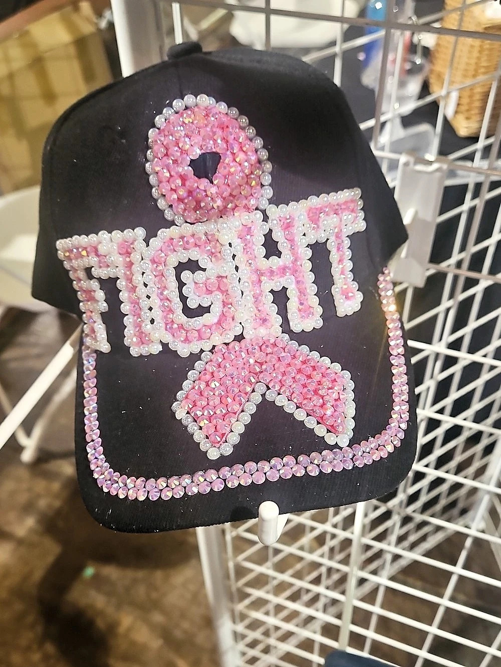 Rhinestone Graphic Hat in Black & Pink Like New